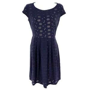 En Focus Studio Dress Womens 6 Dark Blue‎ Geometric Polyester Cap Sleeves Lined